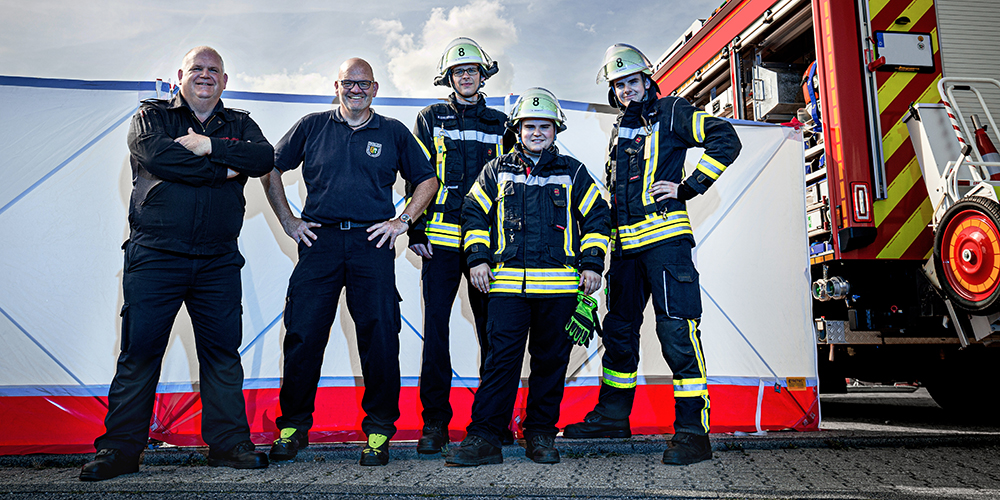 Bevelvoerder Dirk Reinartz en het team van de brandweer Langerwehe