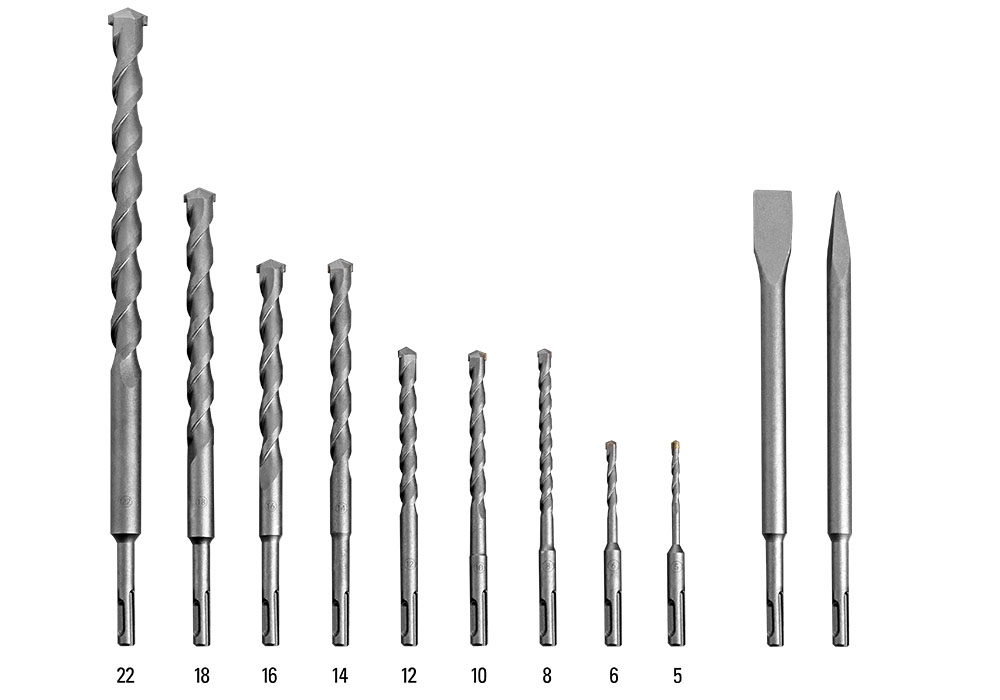 Complete Trotec set met 9 hamerboren, puntbeitel en vlakbeitel