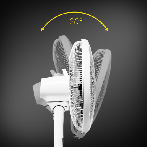 De hellingshoek van de ventilatorkop is verticaal tot 20° verstelbaar.