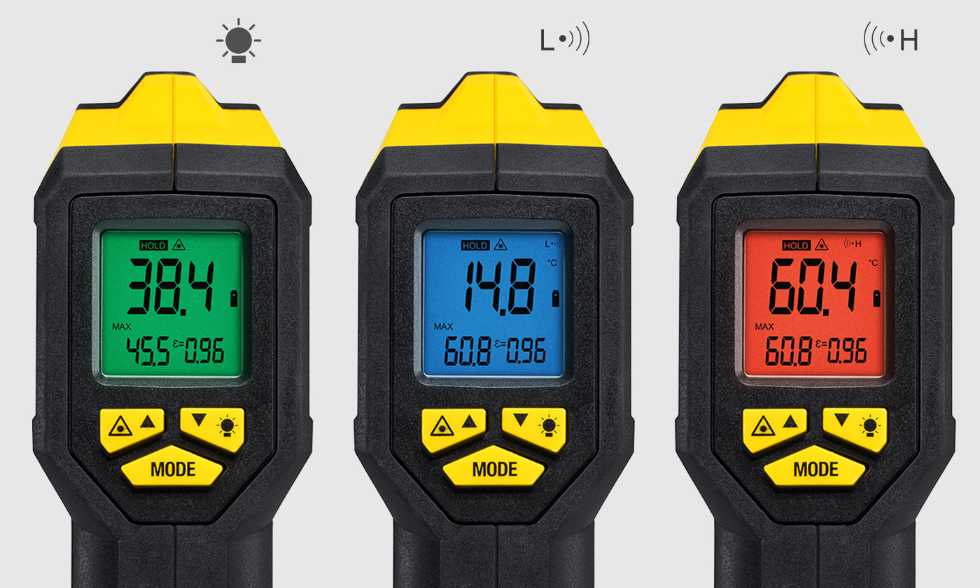 Display met achtergrondverlichting met kleurwisseling bij temperatuuralarm