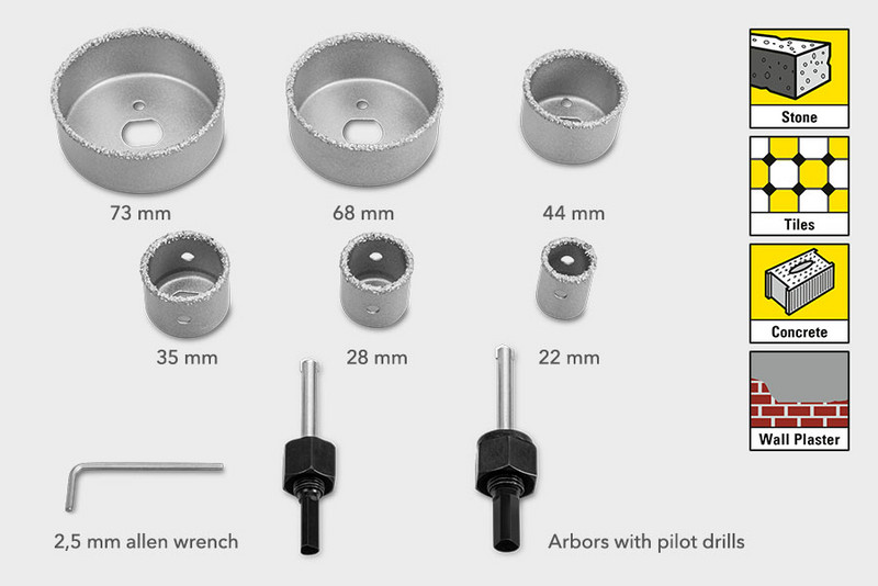 Geschikt voor werkzaamheden in vooral hardere materialen, zoals tegels (hardheidsgraad 1 en 2), steen, gasbeton en pleisterwerk