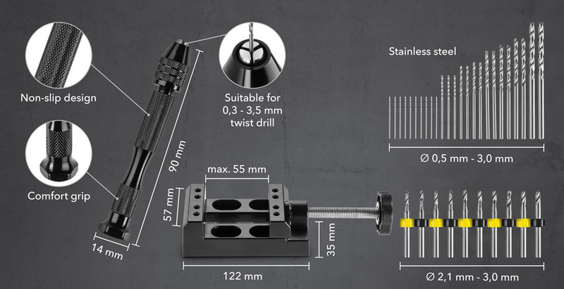 Hand drill set - ergonomics & dimensions