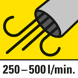 Luchthoeveelheid instelbaar van 250 tot 500 l/min