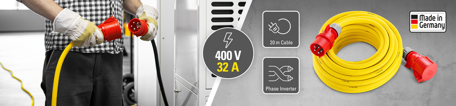 Professionele verlengkabel 400 V (32 A) – Made in Germany